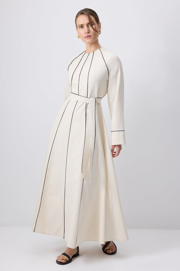 Touché Privé - Linen Maxi Dress with Piping