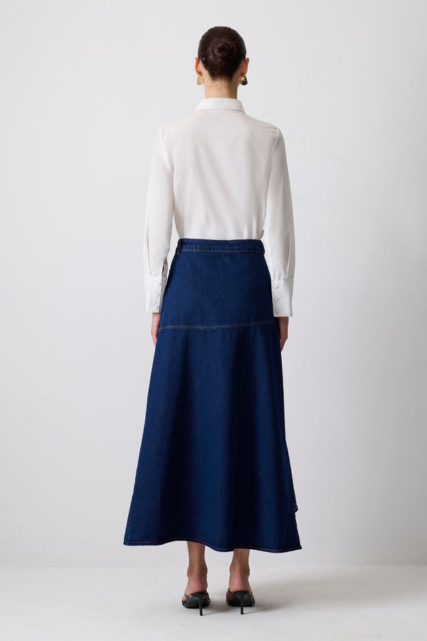 Touché Privé - Asymmetric Maxi Denim Skirt