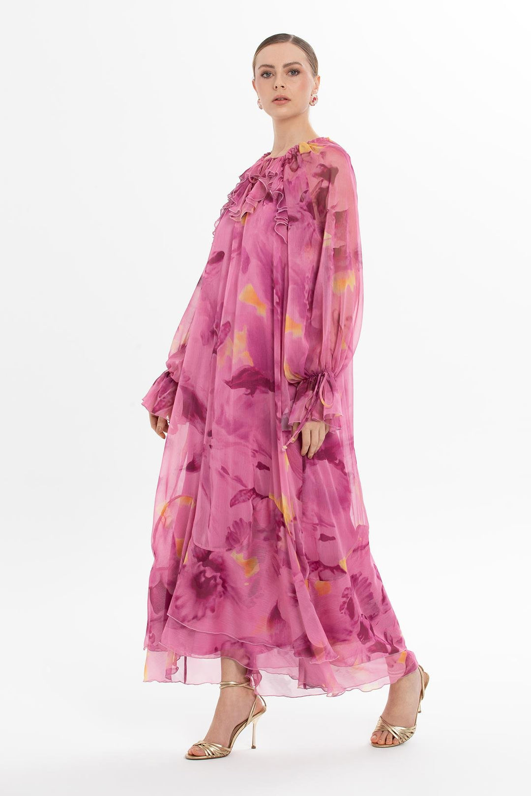 KIWE - Ruffled Chiffon Pink Dress