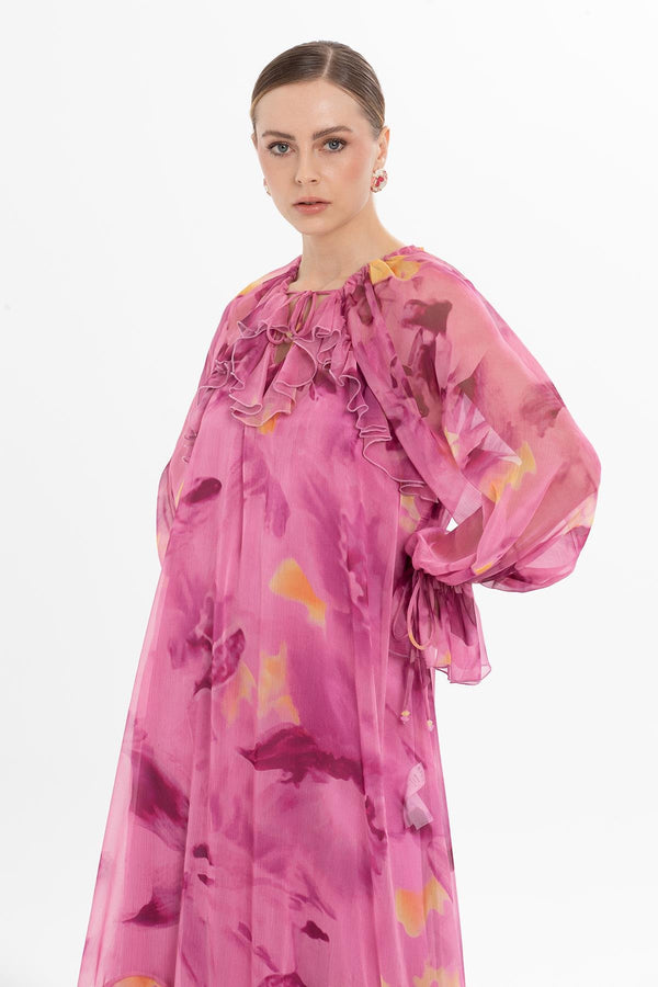 KIWE - Ruffled Chiffon Pink Dress